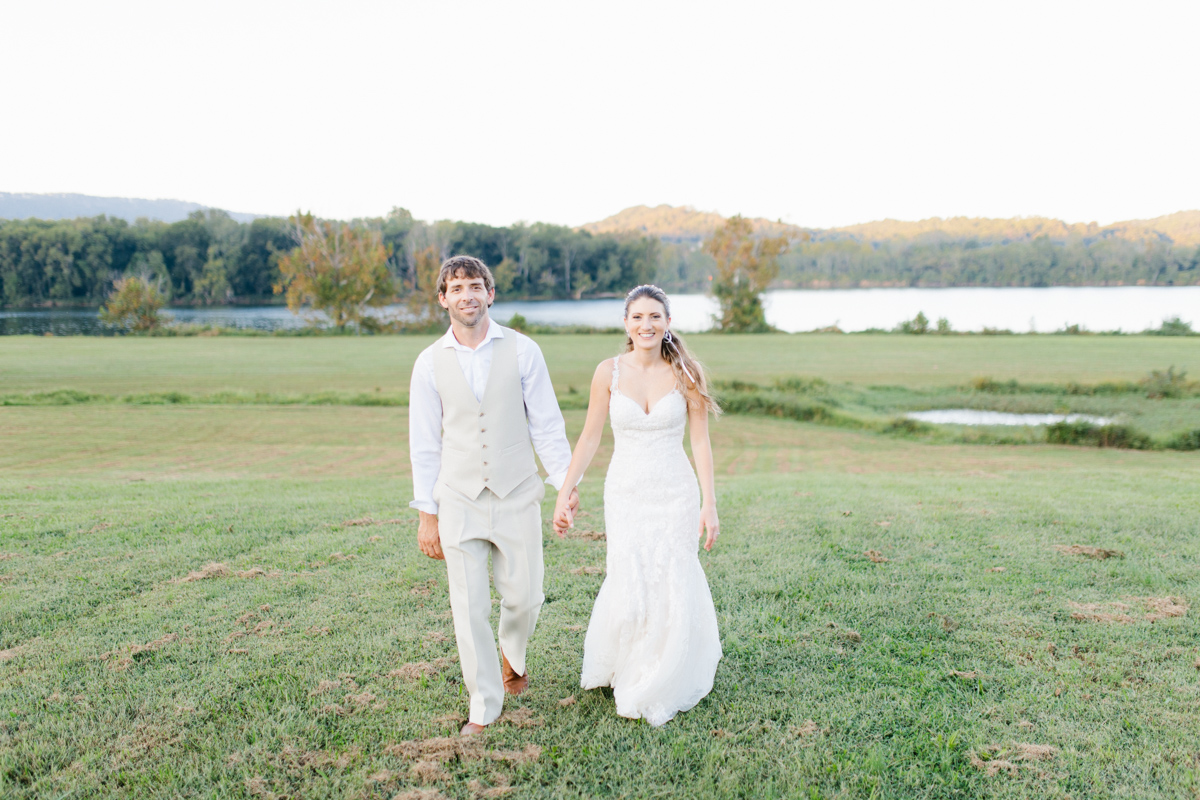 Southern Wedding | Bride and Groom Sunset Portraits by the River | Green field sunset portraits |Tennessee River Place Wedding Chattanooga TN | Emma Rose Company | Wedding in the South | VSCO | Southern Bride-8.jpg