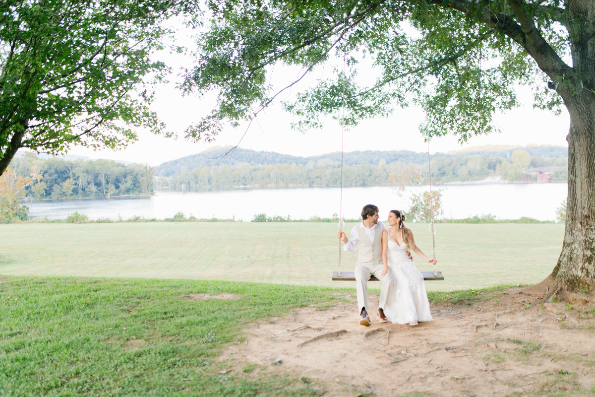 Southern Wedding | Bride and Groom Sunset Portraits by the River | Green field sunset portraits |Tennessee River Place Wedding Chattanooga TN | Emma Rose Company | Wedding in the South | VSCO | Southern Bride-19.jpg