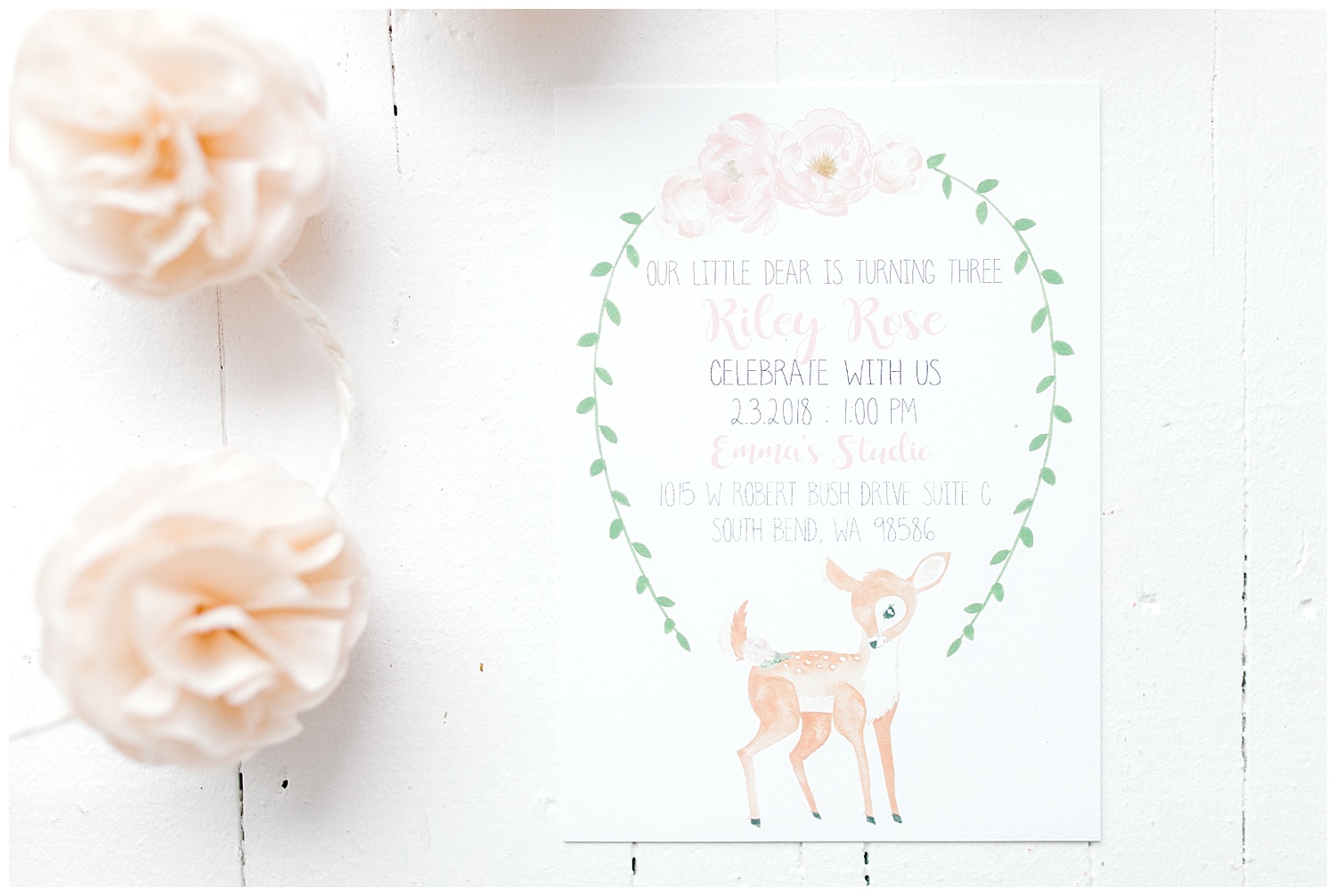 The Most Perfect Little Girl's Birthday Party Design | Animal Themed Toddler Birthday | Emma Rose Company | Blush and Grey Roses | Custom Etsy Invitation