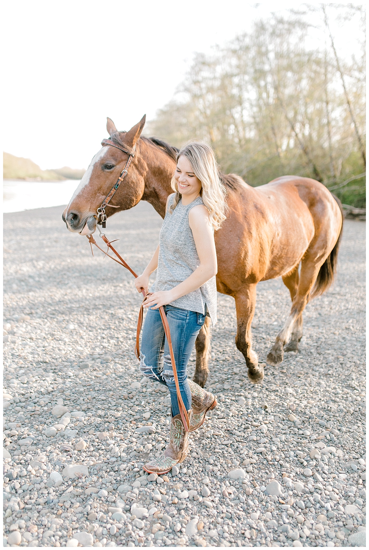 Sunset Senior Session with Horse | Senior Session Inspiration Session | Horse Photo Session | Pacific Northwest Light and Airy Wedding and Portrait Photographer | Emma Rose Company | Kindred Presets Walking with Horse.jpg