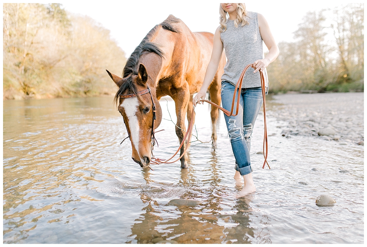 Sunset Senior Session with Horse | Senior Session Inspiration Session | Horse Photo Session | Pacific Northwest Light and Airy Wedding and Portrait Photographer | Emma Rose Company | Kindred Presets Horse in River.jpg