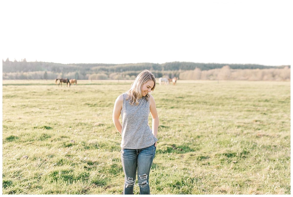 Sunset Senior Session with Horse | Senior Session Inspiration Session | Horse Photo Session | Pacific Northwest Light and Airy Wedding and Portrait Photographer | Emma Rose Company | Kindred Presets Greenery.jpg