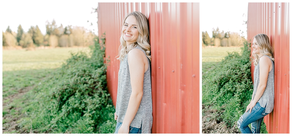 Sunset Senior Session with Horse | Senior Session Inspiration Session | Horse Photo Session | Pacific Northwest Light and Airy Wedding and Portrait Photographer | Emma Rose Company | Kindred Presets Red Barn.jpg