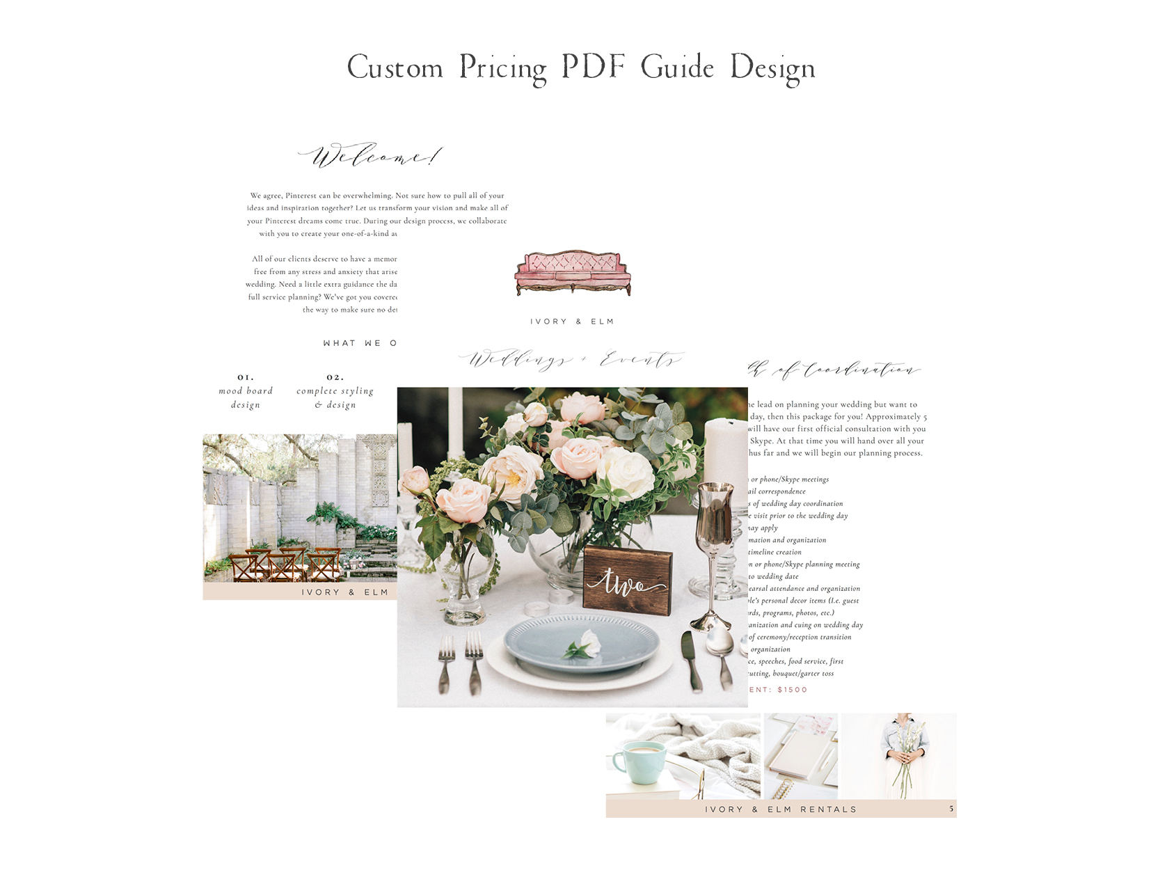 Ivory and Elm Events is a wedding planning and rental company with a custom Squarespace website design by Emma Rose Company. #mauvebranding #weddingplanner #ivoryandelm #emmarosecompany
