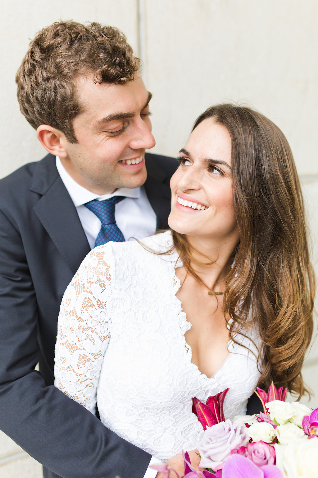 Seattle Courthouse Wedding | Seattle Municipal Court | Downtown Seattle Wedding | Intimate Elopement wedding | Beautiful Purple Bouquet | White Wedding Jumpsuit