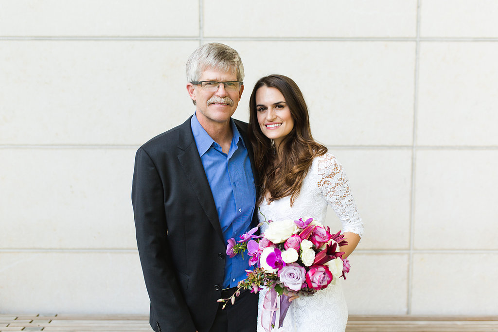 Seattle Courthouse Wedding | Seattle Municipal Court | Downtown Seattle Wedding | Intimate Elopement wedding | Beautiful Purple Bouquet | White Wedding Jumpsuit