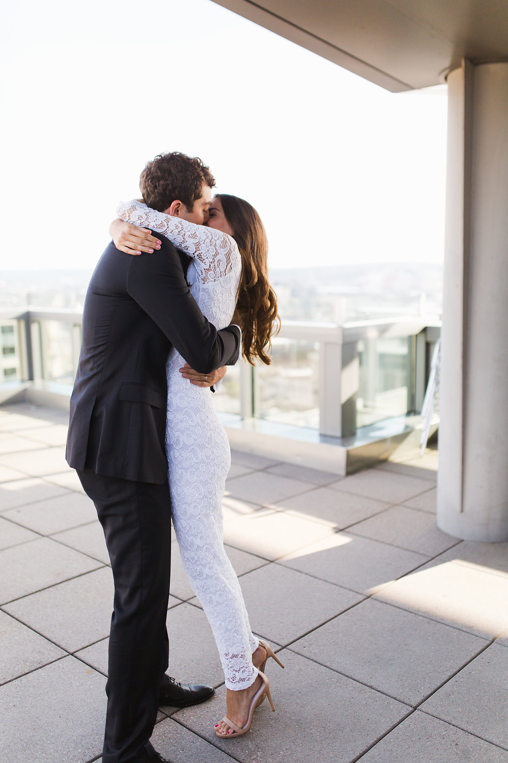 Seattle Courthouse Wedding | Seattle Municipal Court | Downtown Seattle Wedding | Intimate Elopement wedding | Beautiful Purple Bouquet | White Wedding Jumpsuit