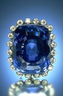 At 423 carats, and about the size of an egg, the Logan Sapphire can be seen at the Smithsonian National Museum of Natural History. Surrounded by about 16 carats of round-cut diamonds, it is one of the world’s largest faceted blue sapphires. Mrs. John A. (Polly) Logan donated it to the museum in 1960…what a gift!