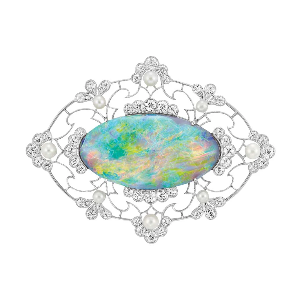 Black opal in platinum setting