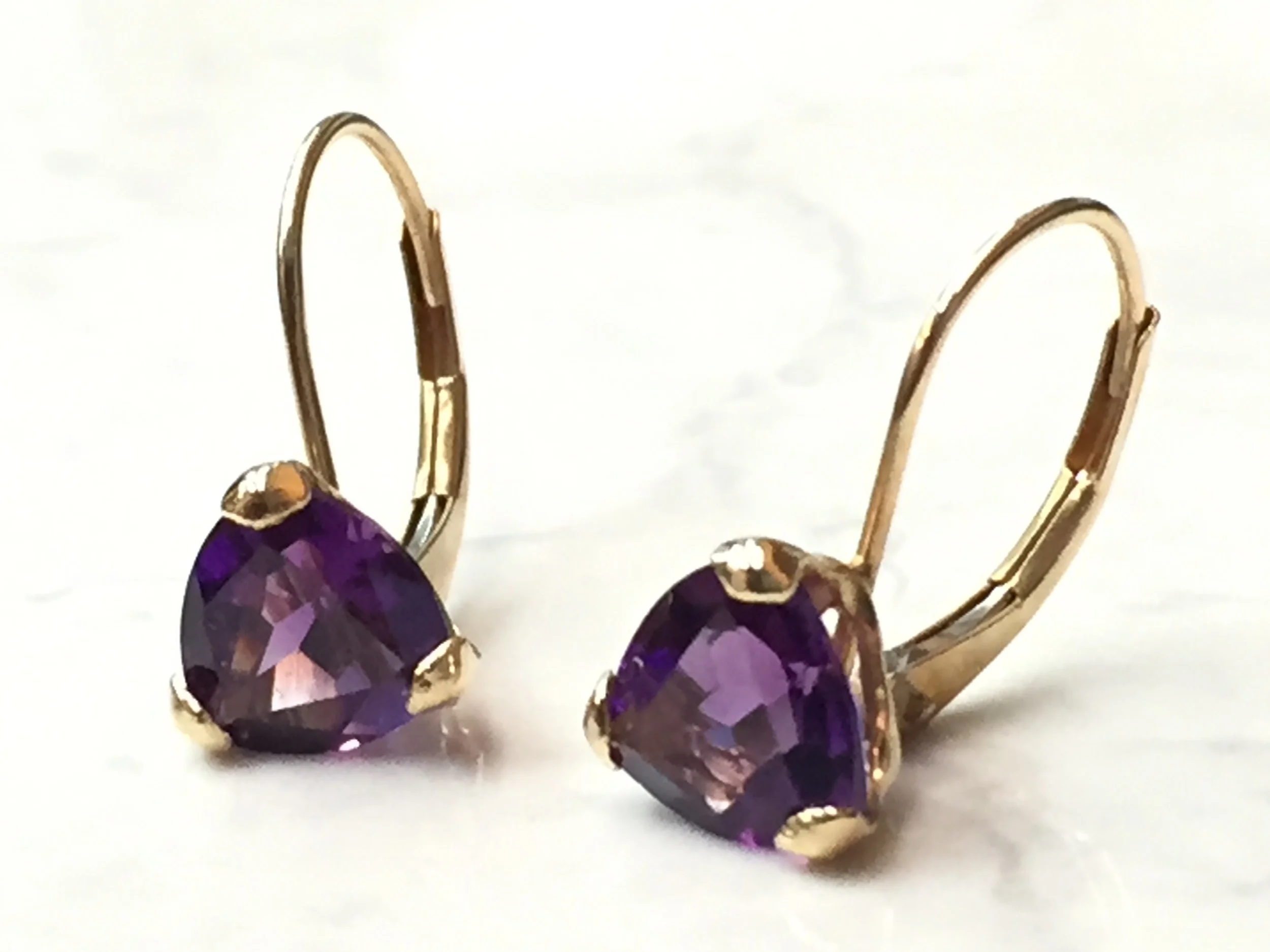 Another nice pair of amethyst earrings we have: 14K yellow gold, classic lever-back, on sale for $129.00