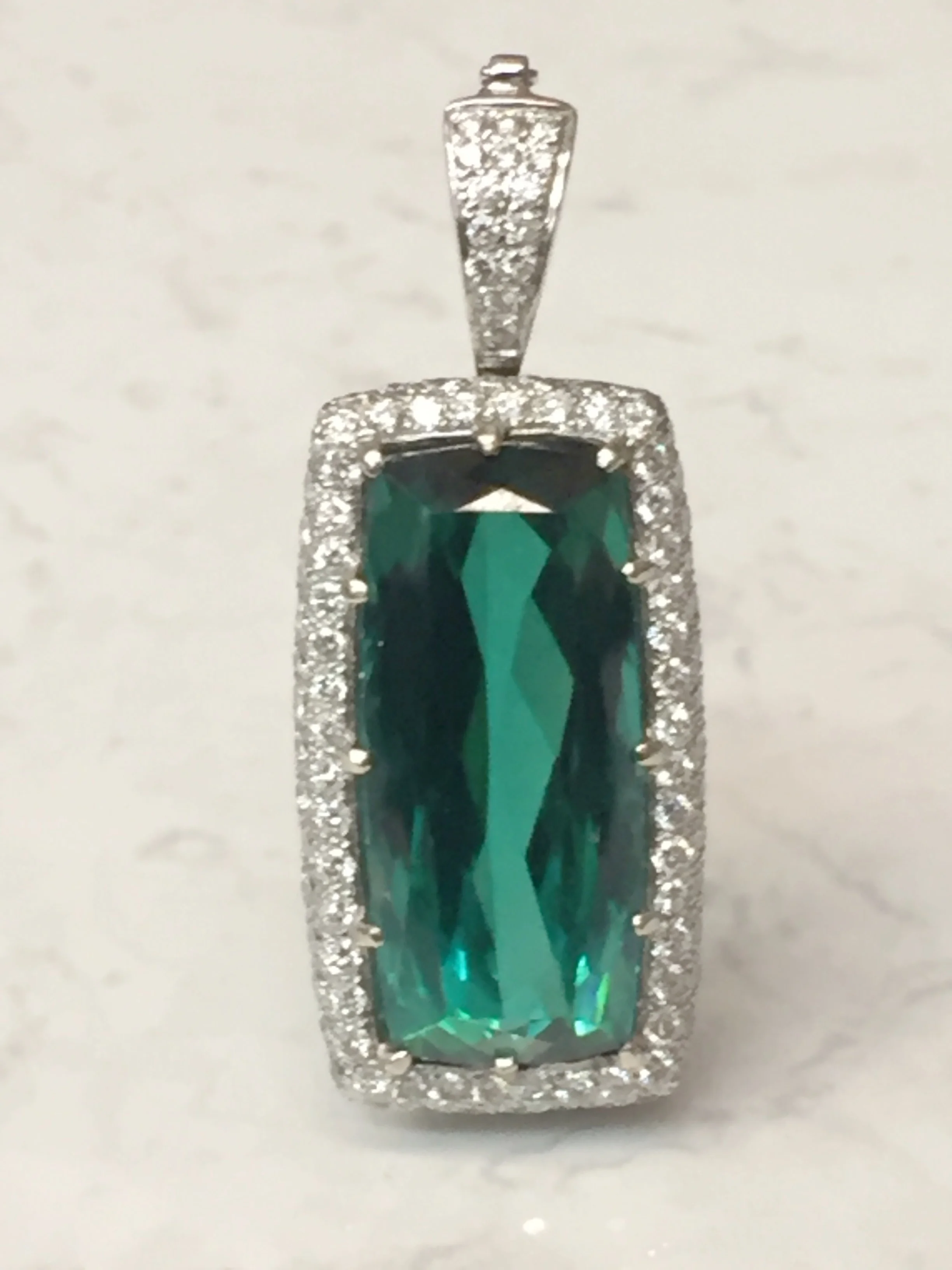 Gorgeous 20.97 ct Green Tourmaline pendant with 1.80 ctw diamonds. $24,479.40