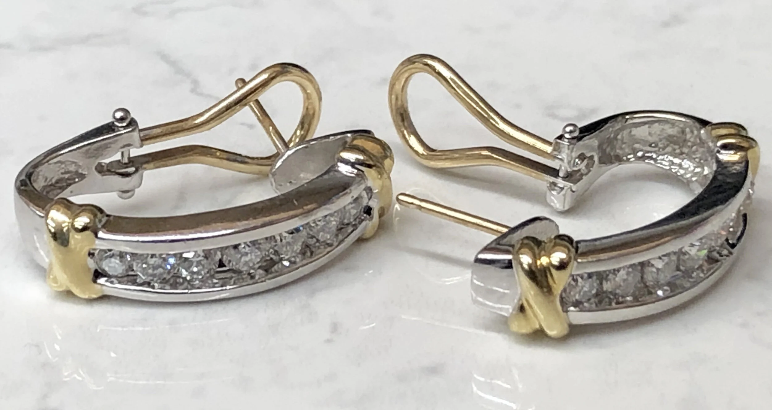 Omega-Back Two-Tone Diamond Earrings — Wooldridge Jewelers
