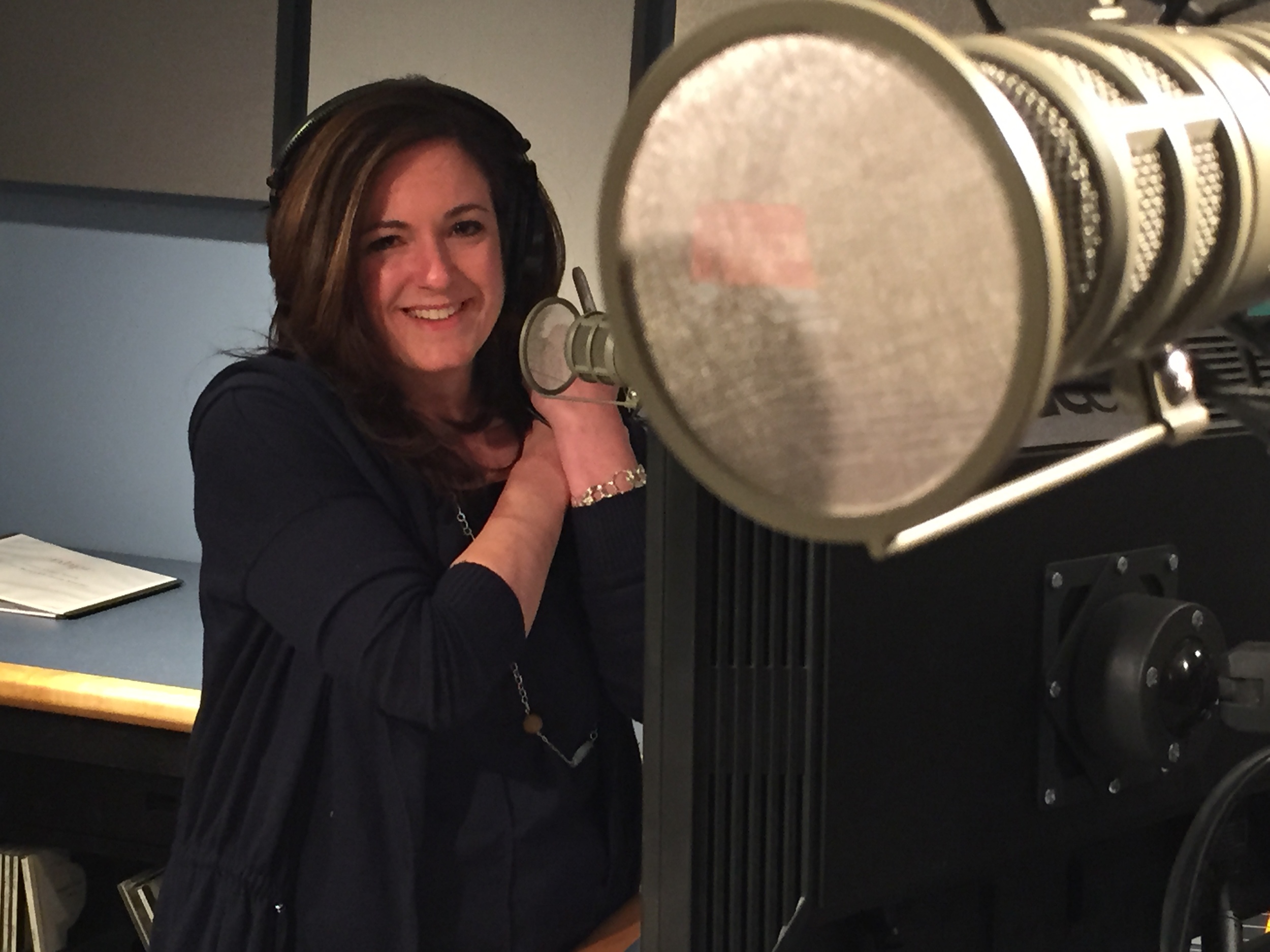  Rebecca in the studio about to record her latest podcast, "Crime Writers On Serial." Although first conceived as a companion to the runaway true crime podcast "Serial," the panel (which includes Kevin) take on all kinds of topics dealing with real a