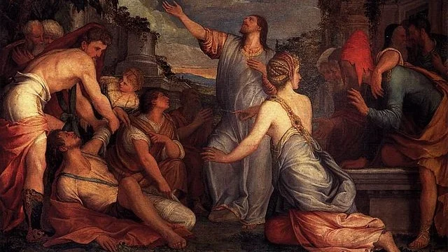 Raising of Lazarus , by Giuseppe salviati (c. 1540) — Wikimedia Commons (Public Domain)