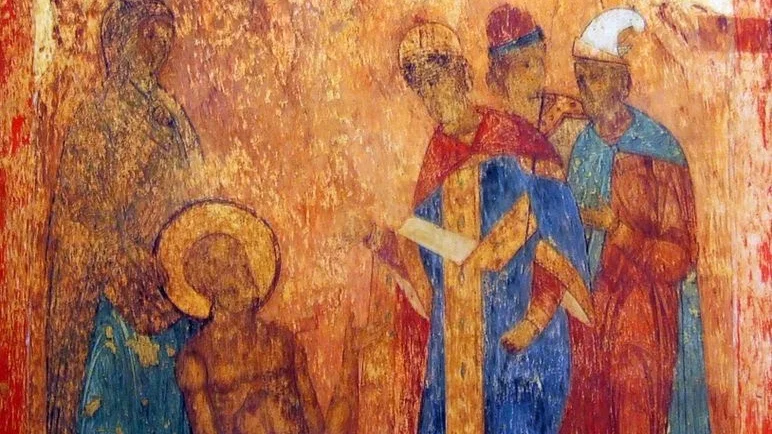 Job and his friends (a Fresco in the Cathedral of Annunciation, Moscow, ca. 1550A.D.) — Wikimedia Commons (Public Domain)