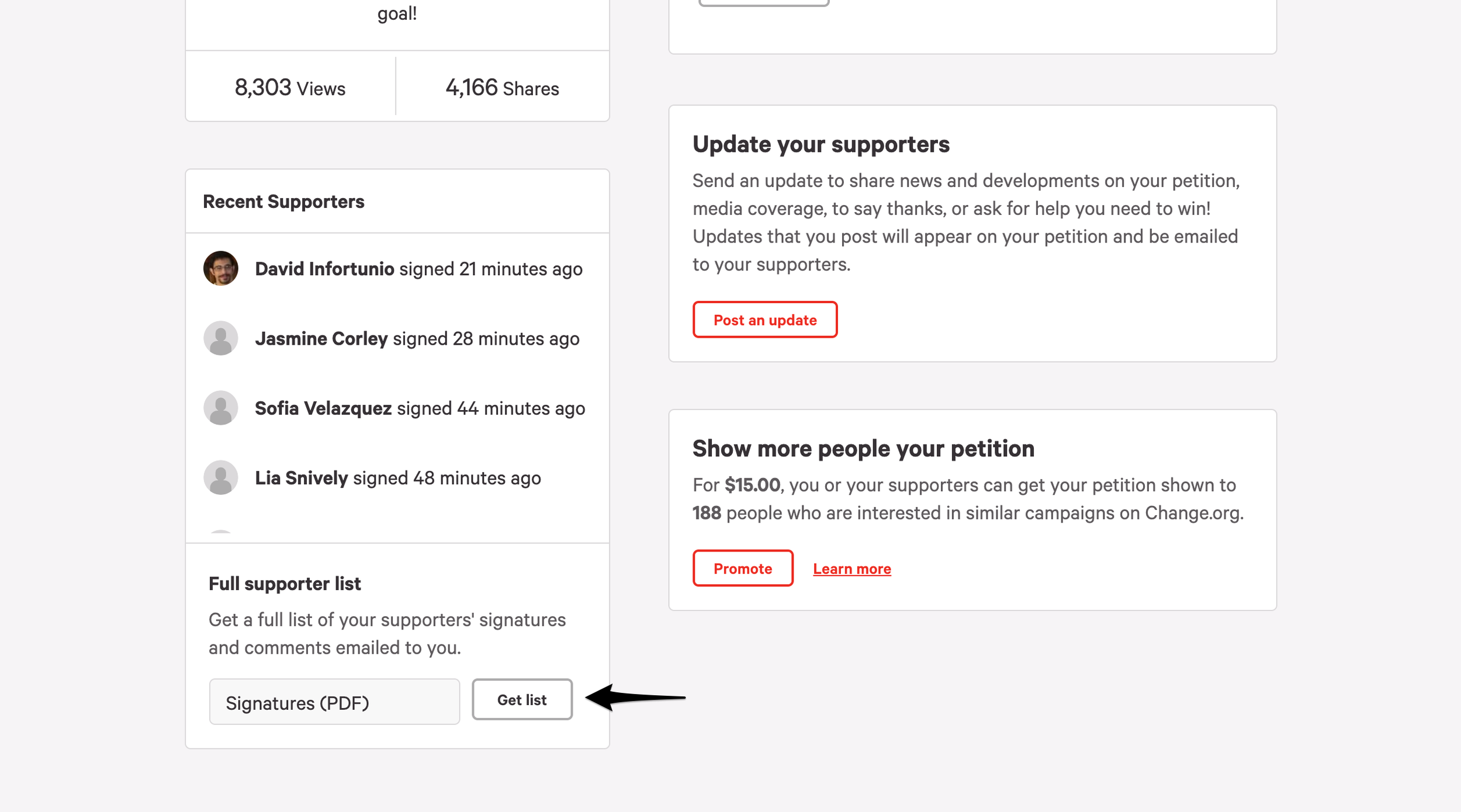 Download your signatures from your petition dashboard
