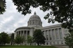 Missouri state capitol building from the corner of high and jefferson streets