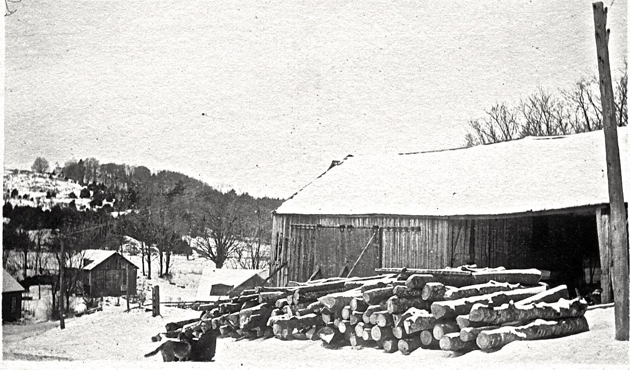 1917 Mill Hollow with cow barn and mill beyond