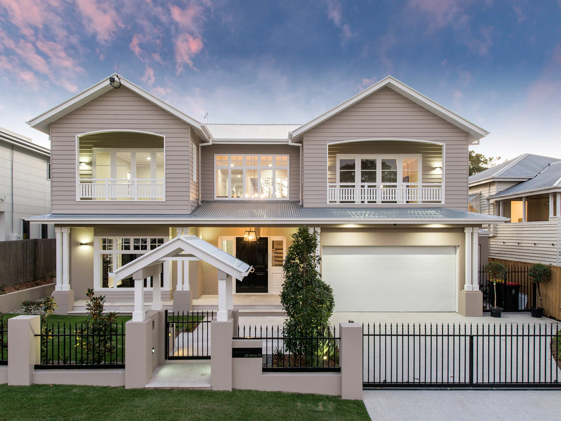 James Hardie Scyon Linea Cladding, Timber windows and ornate decorative balustrading