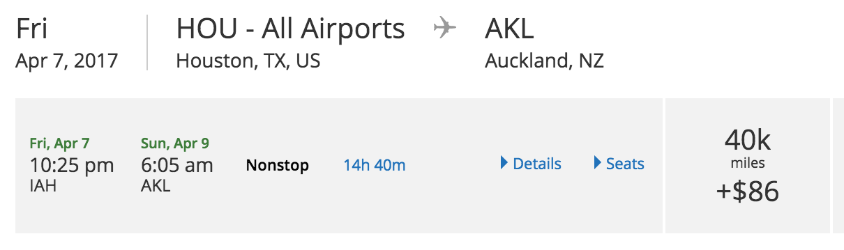 Houston to Auckland