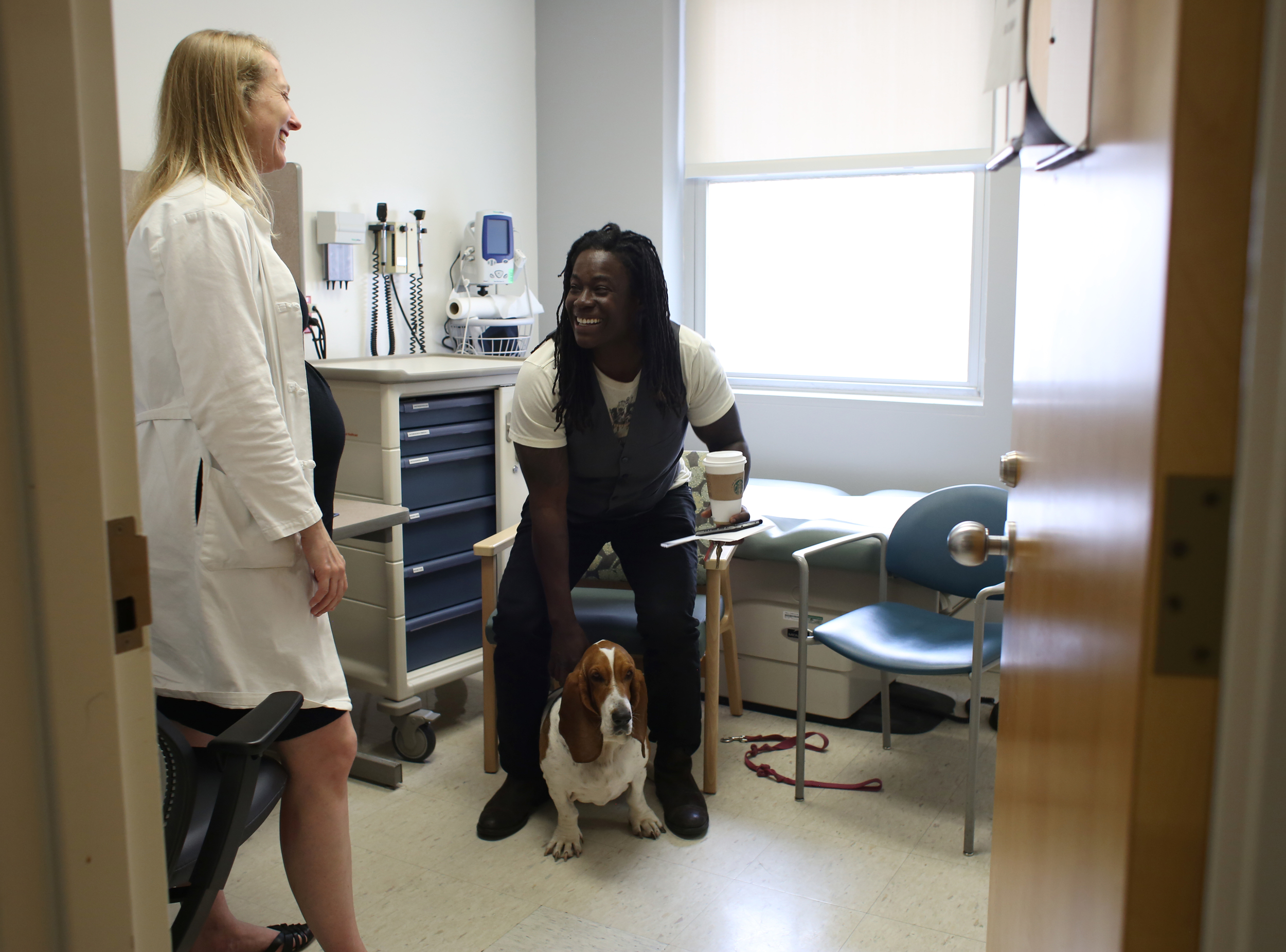  Skyler Cooper speaks with their metabolic doctor about gender transformation options covered financially by the VA at the San Francisco VA Medical Center Thursday May 7, 2015. 