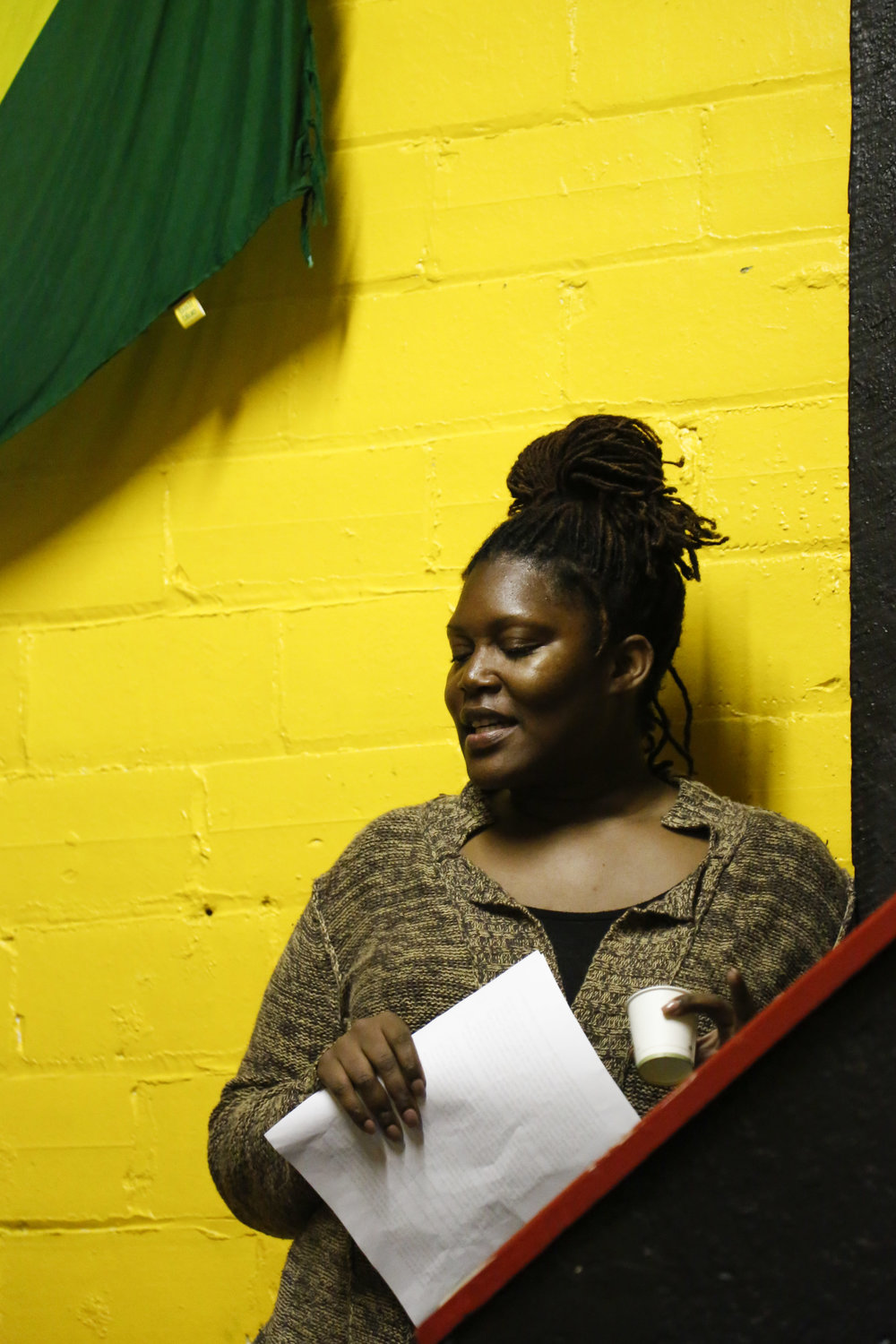  Joyce Lee, a slam poet, rehearse her lines back stage before Into the Mouth of the Wolf teaser show produced by Circus Automatic at 915 Cayuga Ave. San Francisco, Calif. Saturday August 20, 2016.&nbsp; 