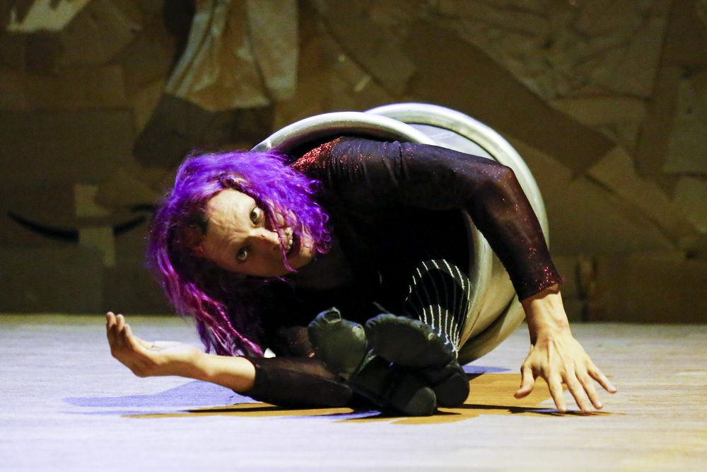  Circus Automatic co-founder and contortionist Sleeky Slanco, perform a Chinese barrel roll as part of Into the Mouth of the Wolf teaser show at 915 Cayuga Ave. San Francisco, Calif. Saturday August 20, 2016. 