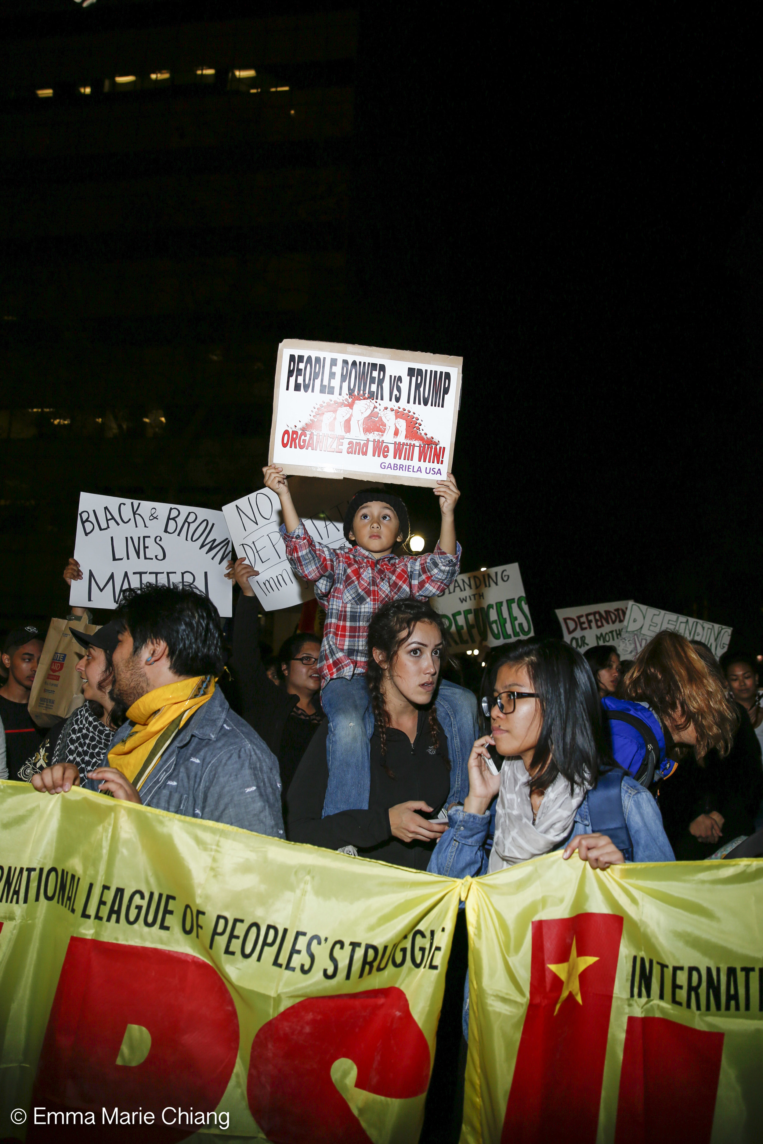  Hundreds of anti-Trump protesters march through the streets of downtown Oakland yelling "Not my president" and "F*k Trump" Wednesday Nov. 9 2016. Photo by Emma Chiang 