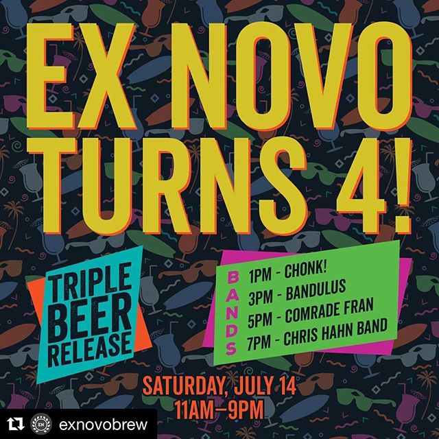 Check it out! The Ex Novo anniversary block party is Saturday. 
#Repost @exnovobrew with @get_repost
・・・
The Ex Novo birthday block party extravaganza returns! Three beer releases, cake, live music, family games! Gonna be wild!! Free and open to the 