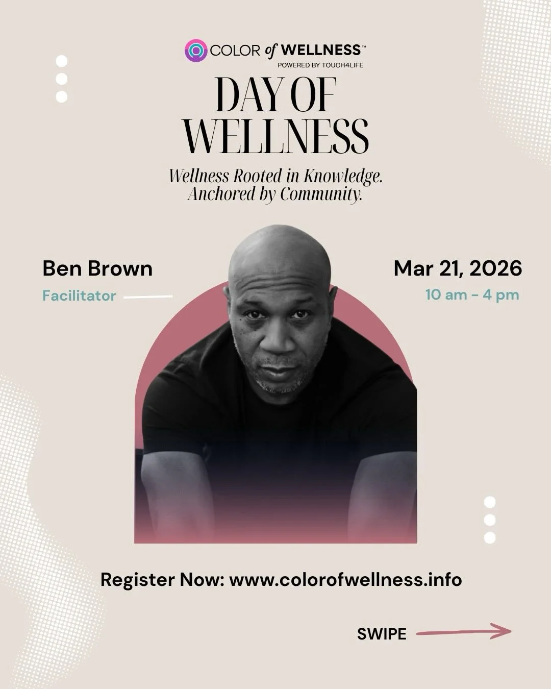 Join us for the Color of Wellness Conference &ndash; A DAY OF WELLNESS powered by TOUCH4LIFE, an immersive experience designed to increase your Health IQ while creating space to connect, restore, and reimagine your approach to personal health. 

This