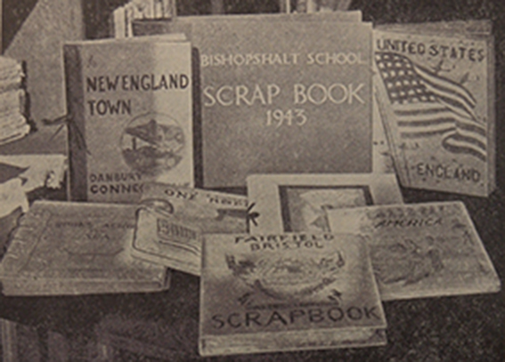 Scrap book covers by U.S. and British schools. Part of the Books Across the Sea scrapbook exchange scheme, from a display in 1944. (Cadbury Research Library, University of Birmingham
