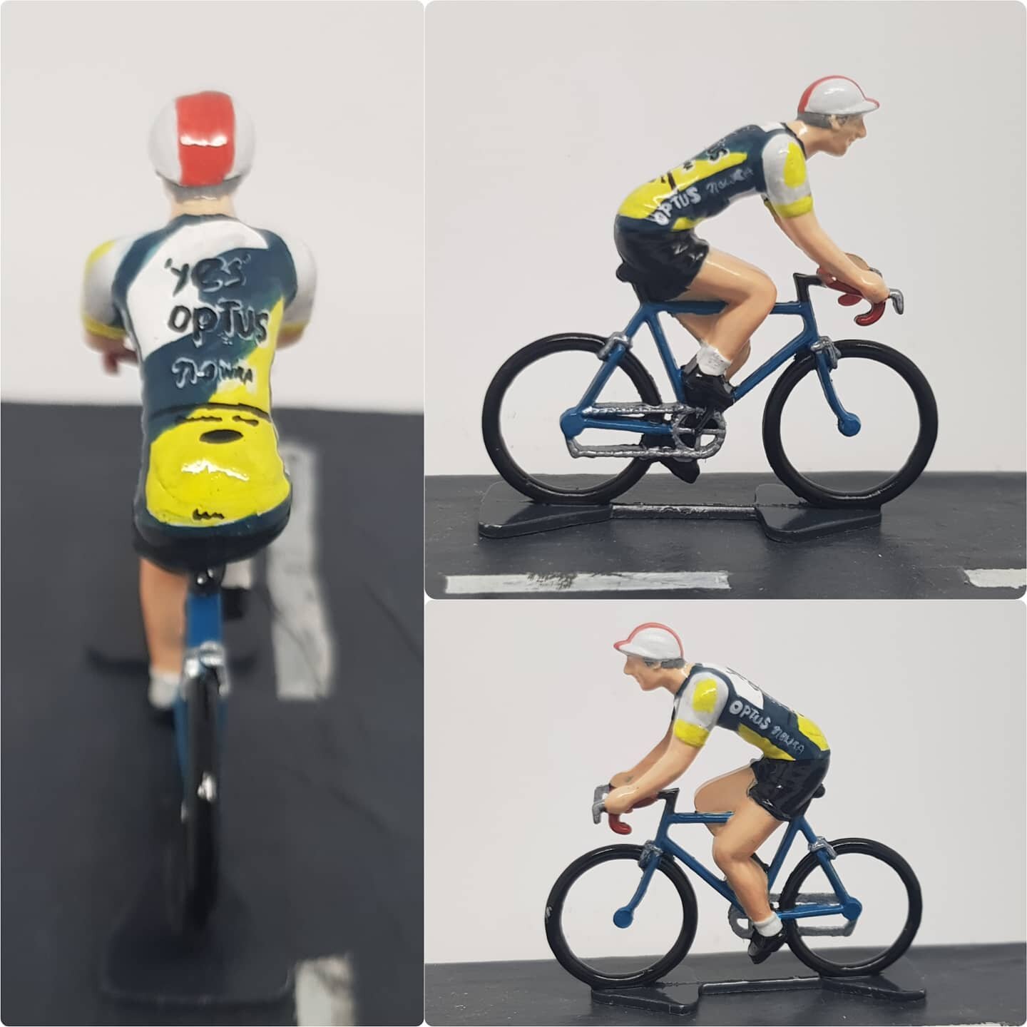 This striking cyclist is on its way down under ✌️ Custom painted for a great birthday gift.  Head over to ModelCyclist.com to order yours! 🙌 #cycling #mini #cyclist #tourdefrance #tourdefrance2020 #painting #handpainted #design #miniature #jersey #s