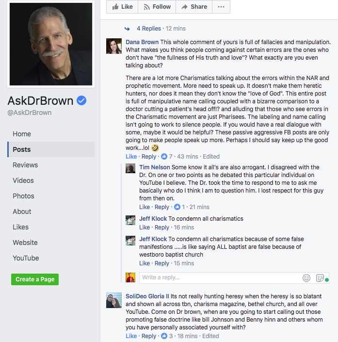 These challenging comments were deleted by Dr. Brown.