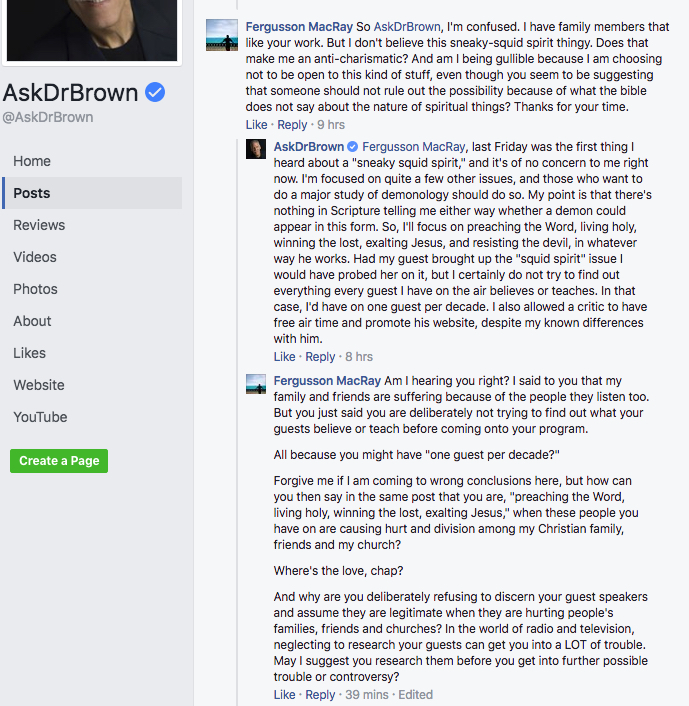 These challenging comments were deleted by Dr. Michael Brown, then the entire post was deleted
