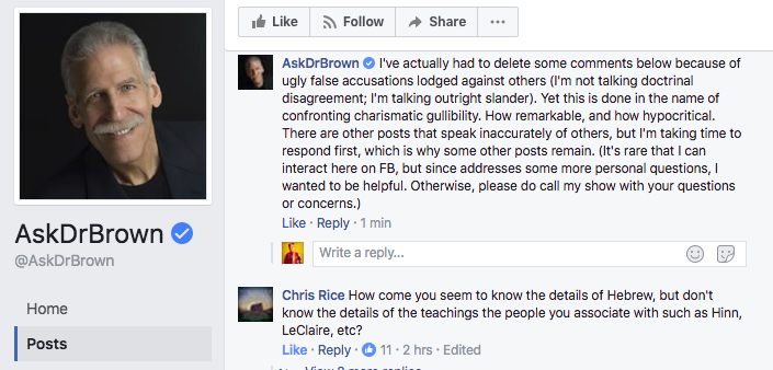 Dr. Brown Made This Comment But Then Later Deleted the entire Post.