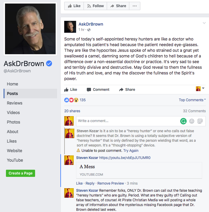 Here you can see that Dr. Brown blocked me after my initially comments