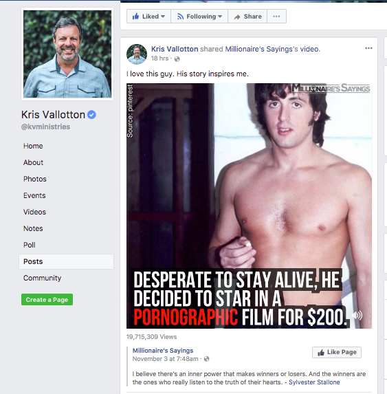 Sylvester Stallone Porn - Kris Vallotton Inspired by Sylvester Stallone's Survival by Doing a Porn  Movie â€” Pirate Christian Media