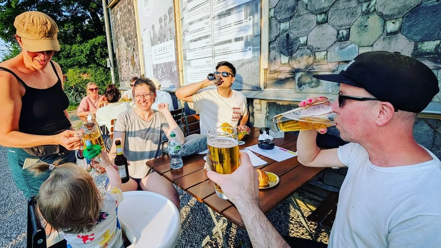 Our crew for the next three weeks assembled in a German biergarten before our first show tomorrow in the Netherlands! #marlowsaysprost