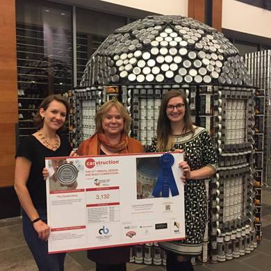 Susie and Katrina posing in front of our CAN-Servatory with Ellen from Project Bread.