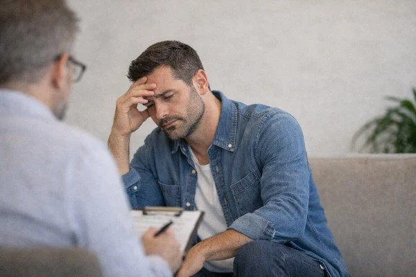 man talking with therapist