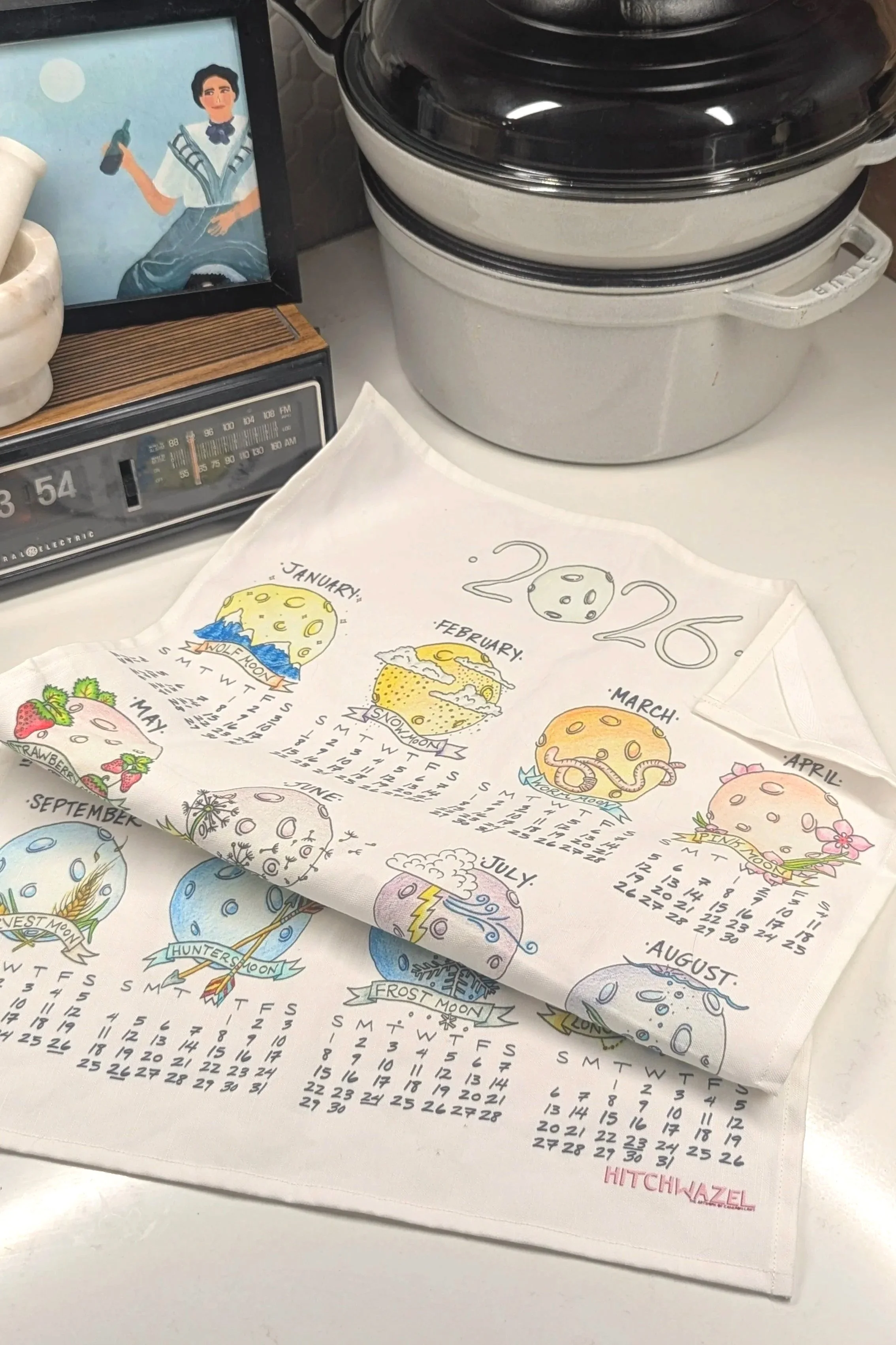 2026 Moon Calendar Tea Towel