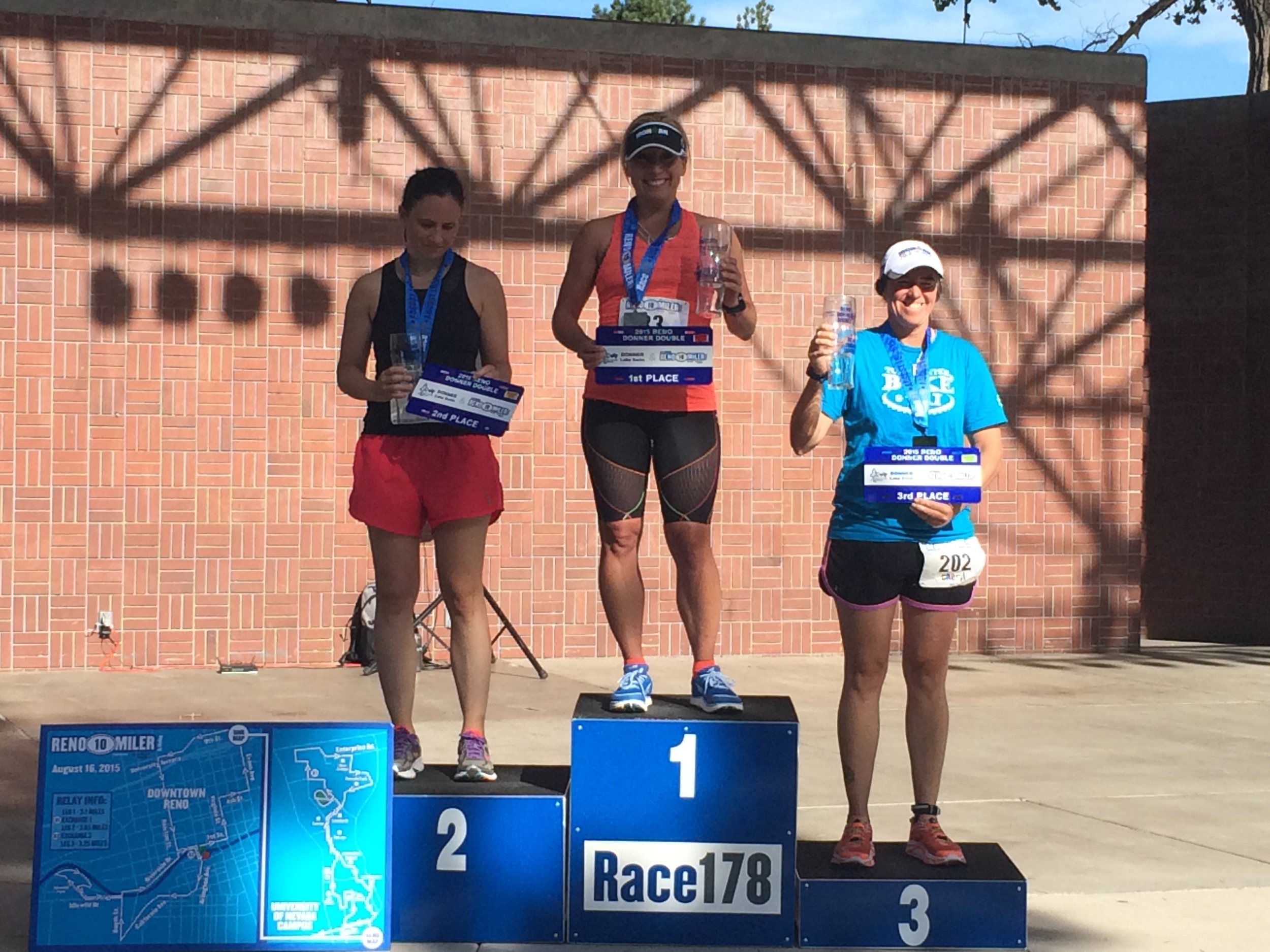 I'm on top of the podium for the Donner Double event, which is completely amazing! Photo credit: Rich Staley