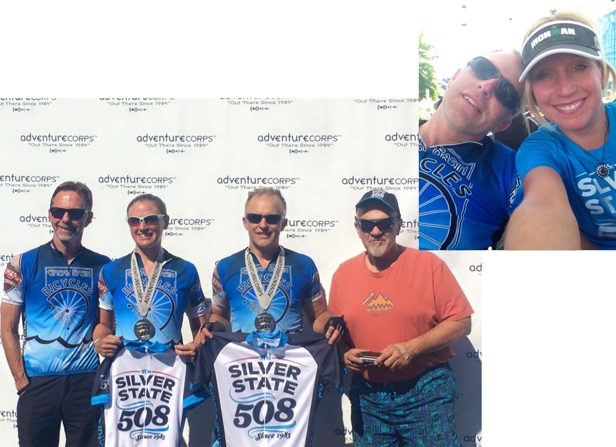 Team Great Basin Ichthyosaur claims second in the 2-mixed division: crew member Fritz, Jami, Rich and crew Doyle. Top right: Rich and I after a long, hard ride. :-) 