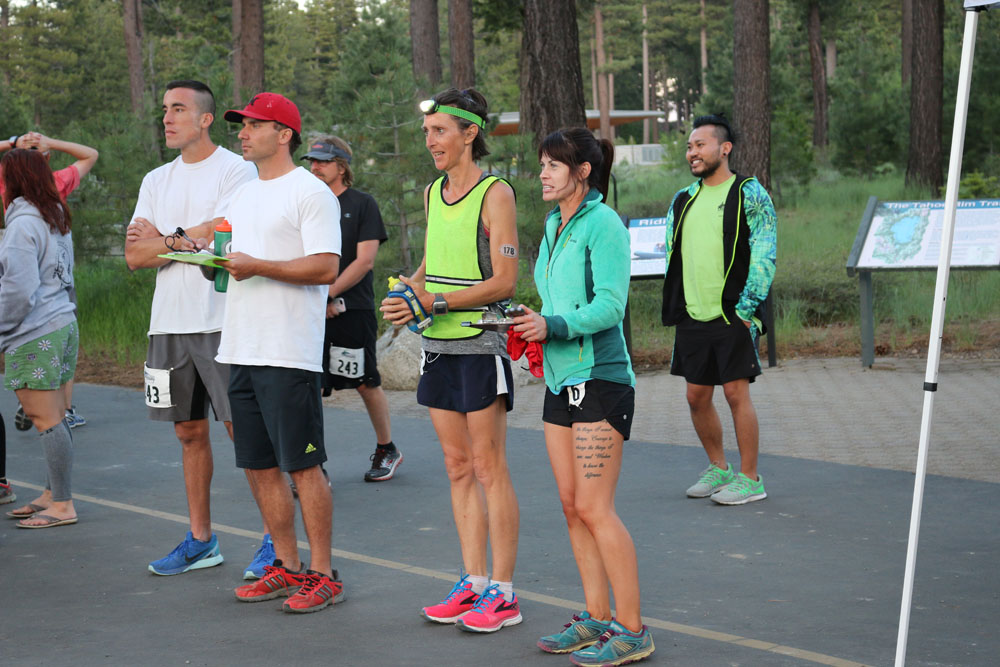 Teammate Suzi waiting for me to finish my leg for our first handoff in Tahoe City. 