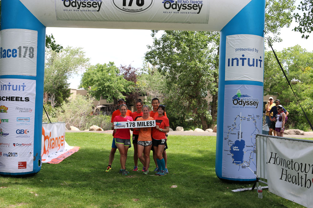 At the finish line-- first Ultra team. And, a new course record.