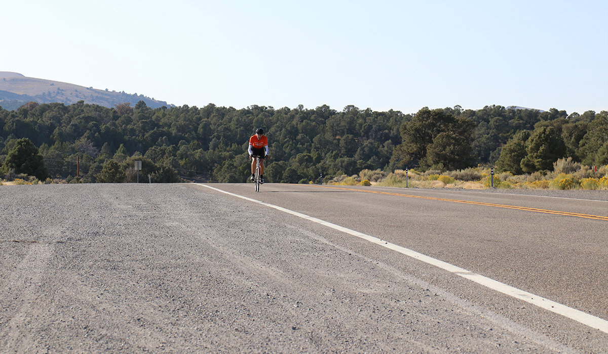 Mike cresting Hickson Pass, the second climb after he rocked it up the climb out of Austin.
