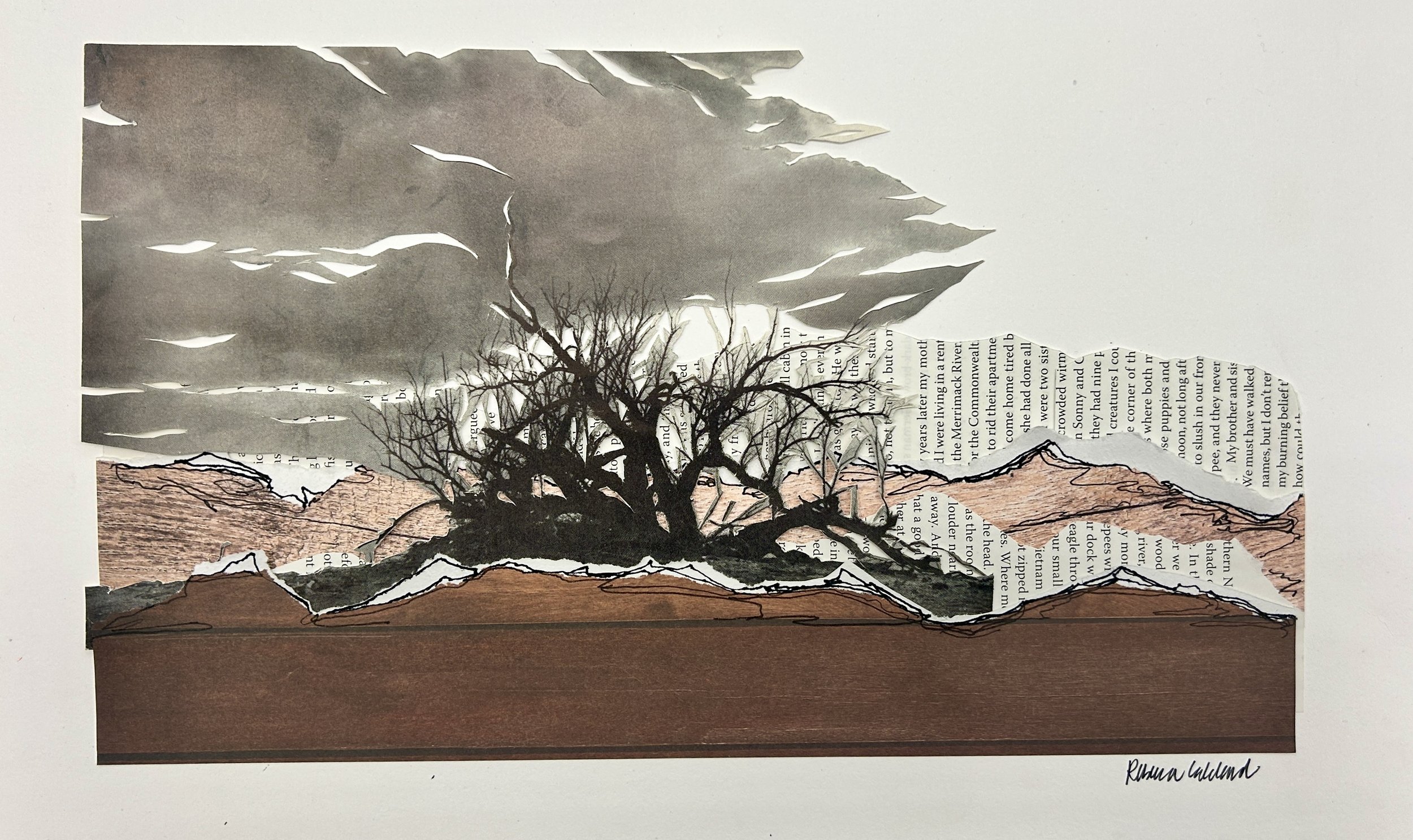  And the words held up the storm. Mixed media collage on paper. 10” (H) x 20” (W) 