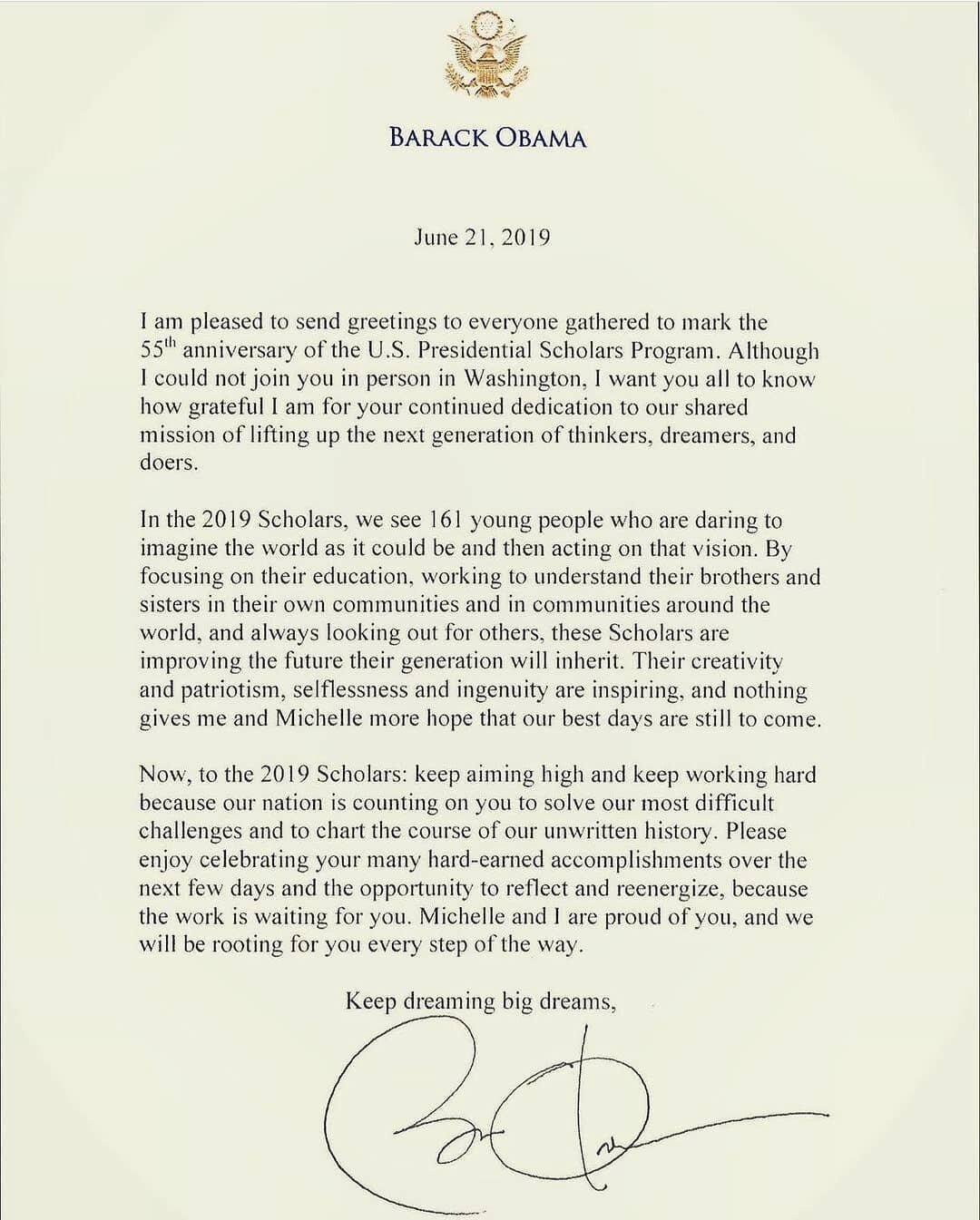 We are joining the #ArchivesHashtagParty to kick off the holiday weekend! From the desk of #POTUS44 @barackobama, this description rings true for every class of Presidential Scholars: 

&quot;161 young people who are daring to imagine the world as it