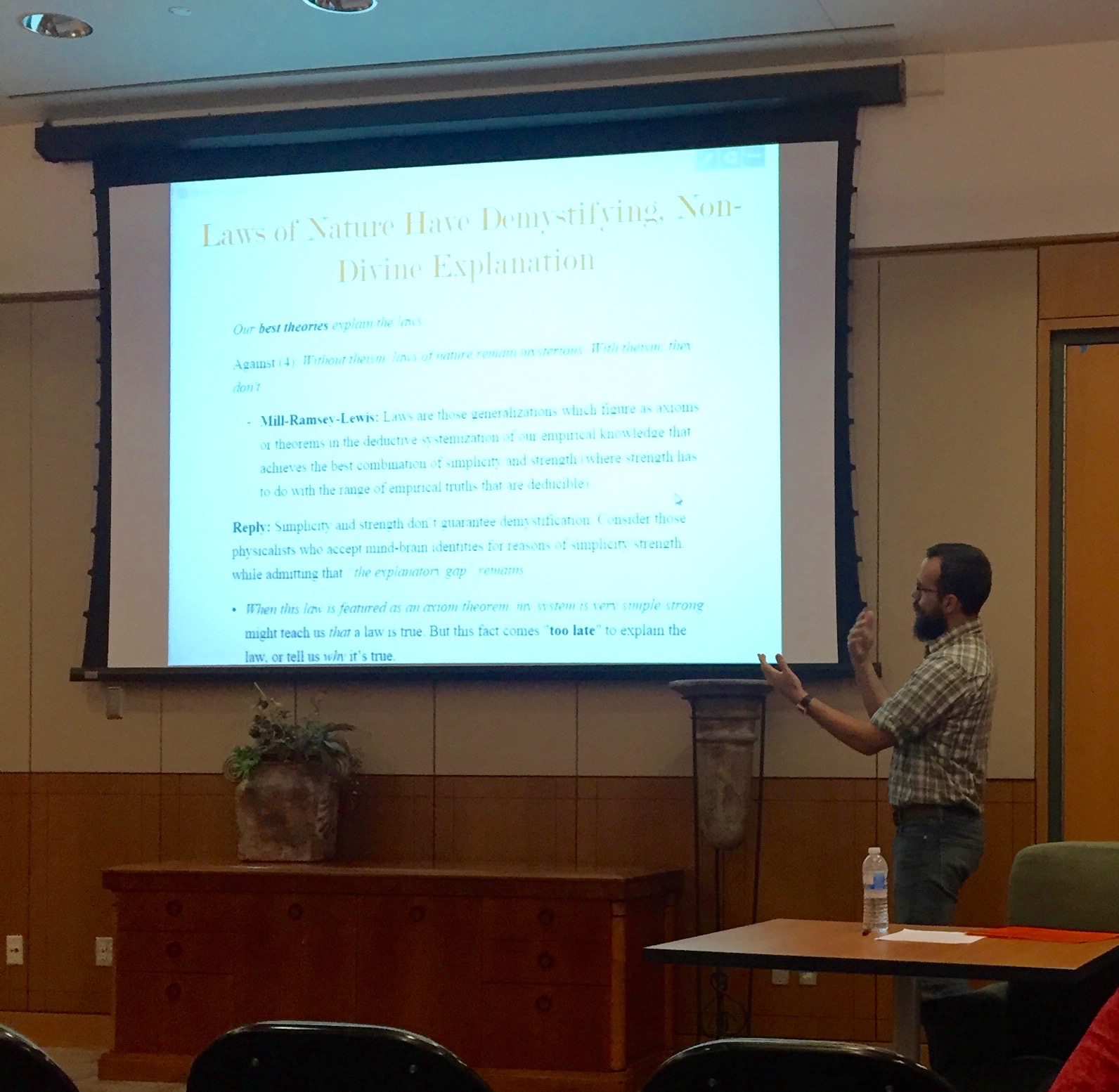 Tom Bogardus presenting his paper, "Science, Mystery, and God."