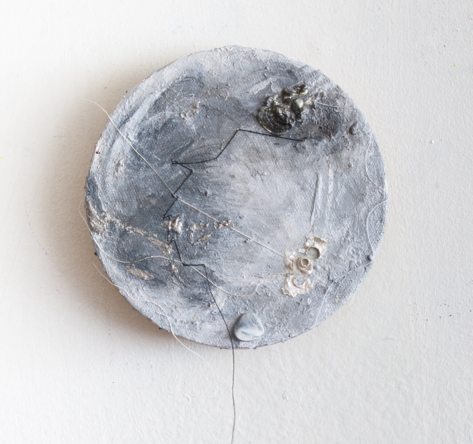 Yin Yang 5” Tondo acrylic, thread, stone & shell on canvas 2019 $400 Victoria  Pacimeo.jpg